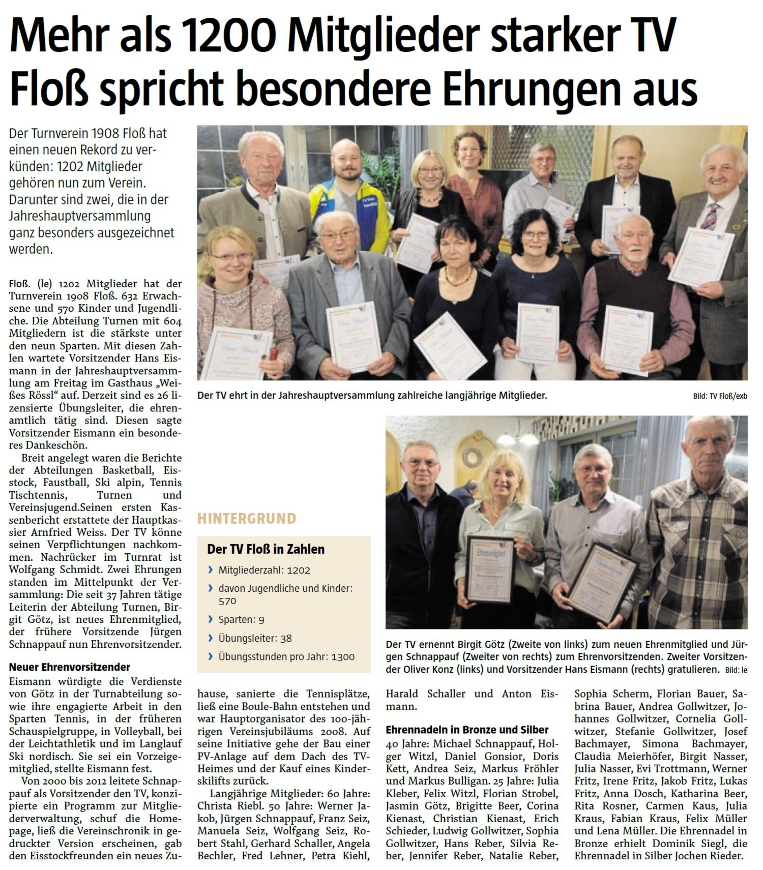 Jahreshauptversammlung TV Floß - Bericht im NT